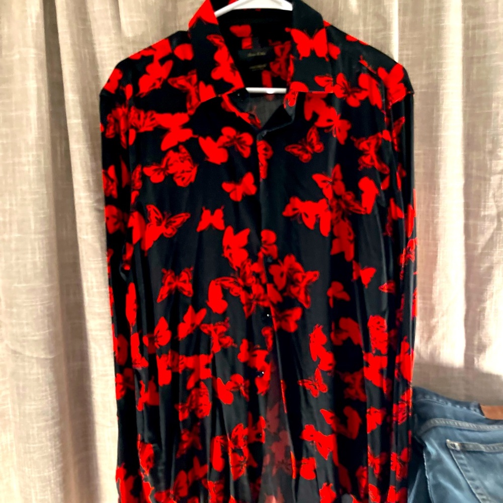 Men’s Porter and Ash made in India, red and black butterfly button-down